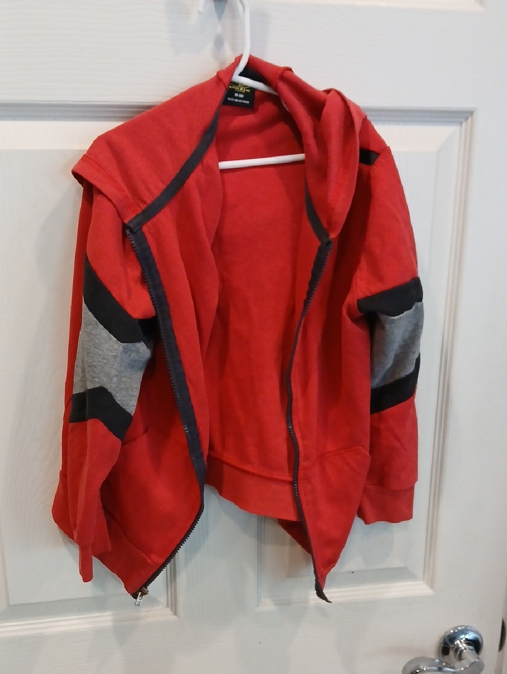 3/30 Athletic Works Red Hooded Zip Jacket with Black & Gray Sleeve Stripes
